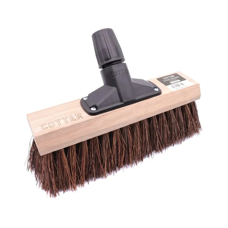 Cottam Red Yard Broom with Bassine Bristles, Plastic Connection, 330mm Width and Depth 674-263