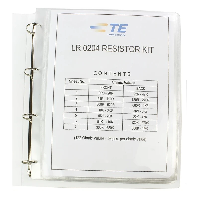 TE Connectivity LR Metal Film Through Hole Thick Film Resistor Kit 122 Values 10 Ω to 1 MΩ 0.25W RES KIT LR0204R