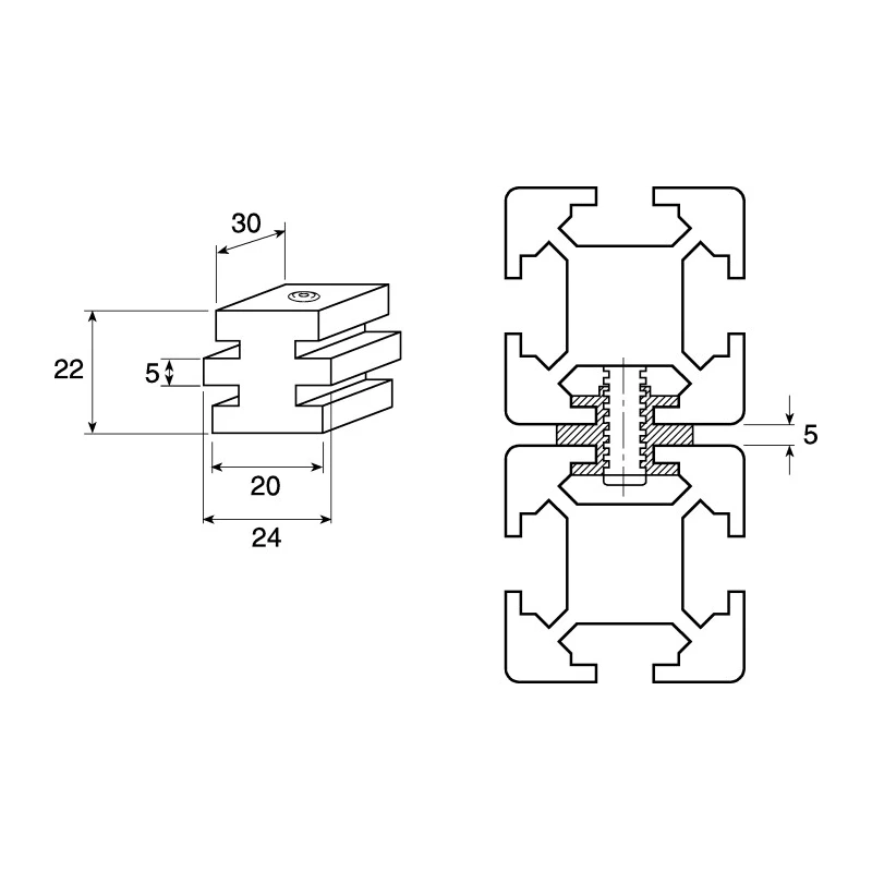 FlexLink Linear Motion Component T-slot Sliding Element, Anodised, Ultra-High Molecular Weight Polyethylene XCLB 20X30