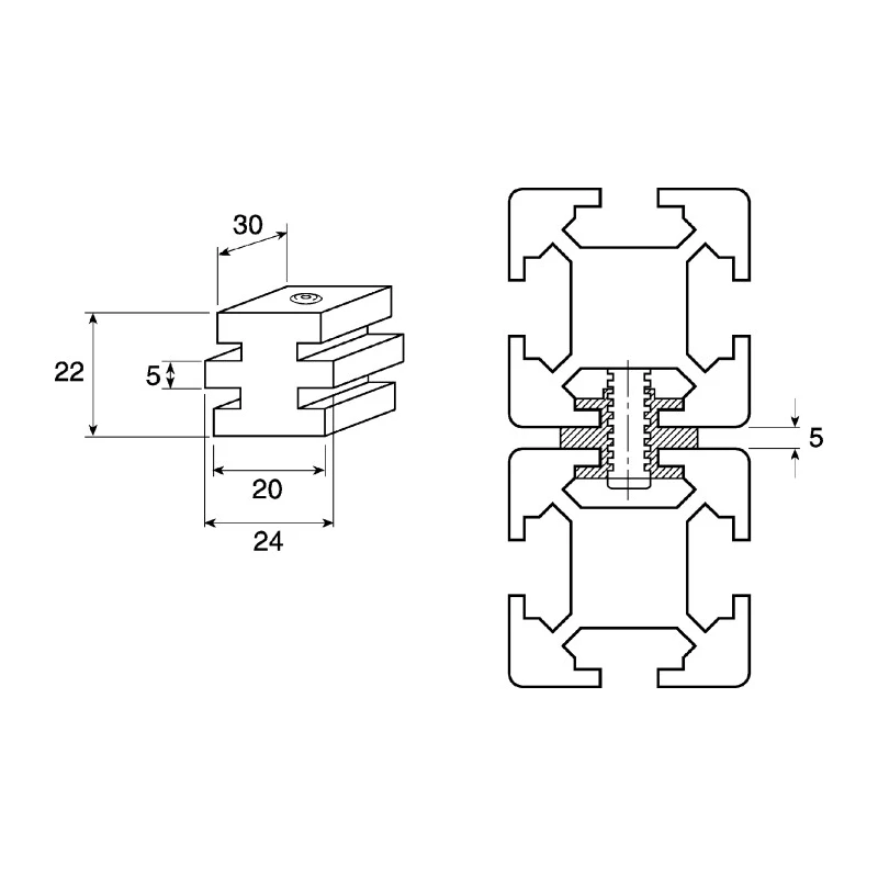 FlexLink Linear Motion Component T-slot Sliding Element, Anodised, Ultra-High Molecular Weight Polyethylene XCLB 20X30