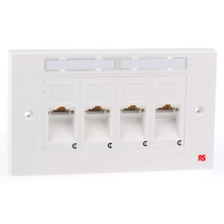 Molex CES White Telephone Socket 4 Ganged RJ45 Surface Mount IDC Terminals 25mm Depth 25mm Height 249-5545