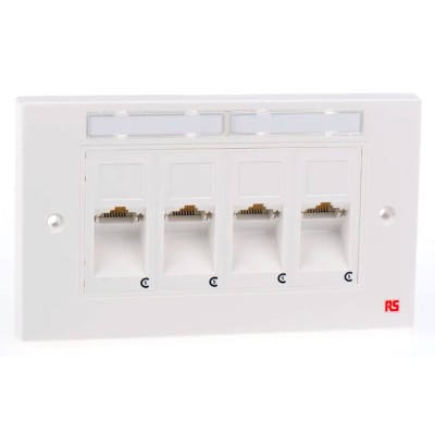 Molex CES White Telephone Socket 4 Ganged RJ45 Surface Mount IDC Terminals 25mm Depth 25mm Height 249-5545