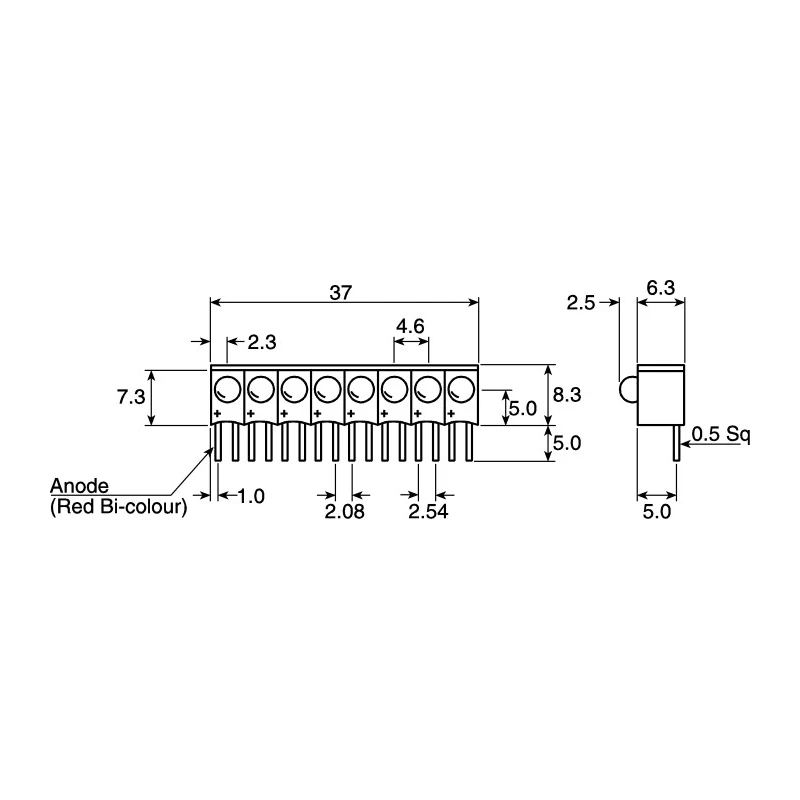 Marl Red Right Angle PCB LED Indicator 3 mm (T-1) 2 V Through Hole Mount 113-305-04