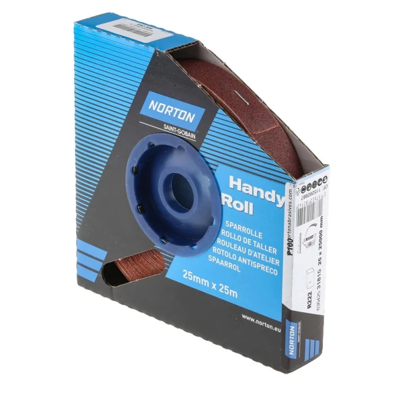 Norton Abrasive Paper Roll 25 m Length 25 mm Width P100 Grit Fine Grade 63642531815