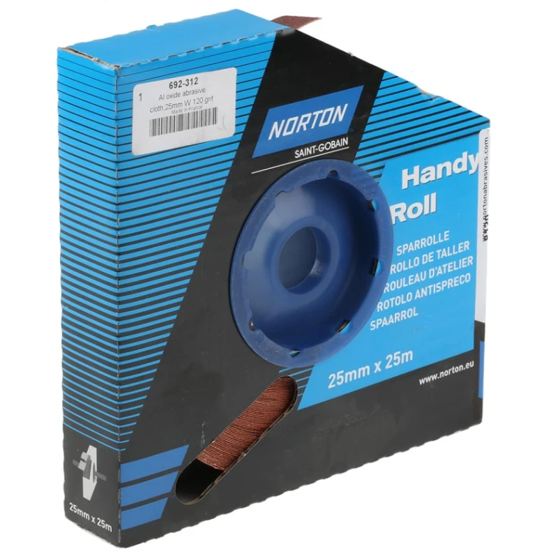 Norton Abrasive Paper Cloth Roll Aluminium Oxide 25m Length 25mm Width P120 Fine Grade 63642531811
