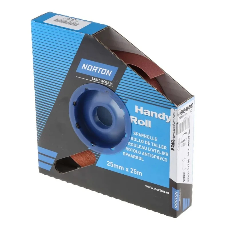 Norton Abrasive Paper Aluminium Oxide Cloth Roll 25 m Length 25mm Width P240 Grit Very Fine Grade 63642531799
