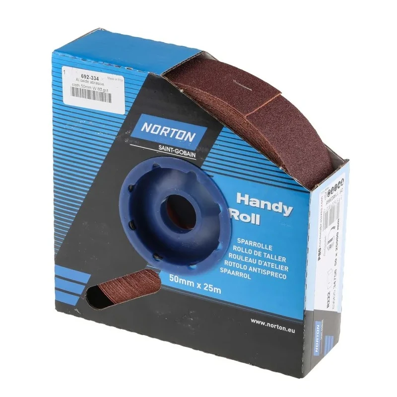 Norton Aluminium Oxide Abrasive Paper Cloth Roll 25m Length 50mm Width P80 Grit Medium Grade 63642531822