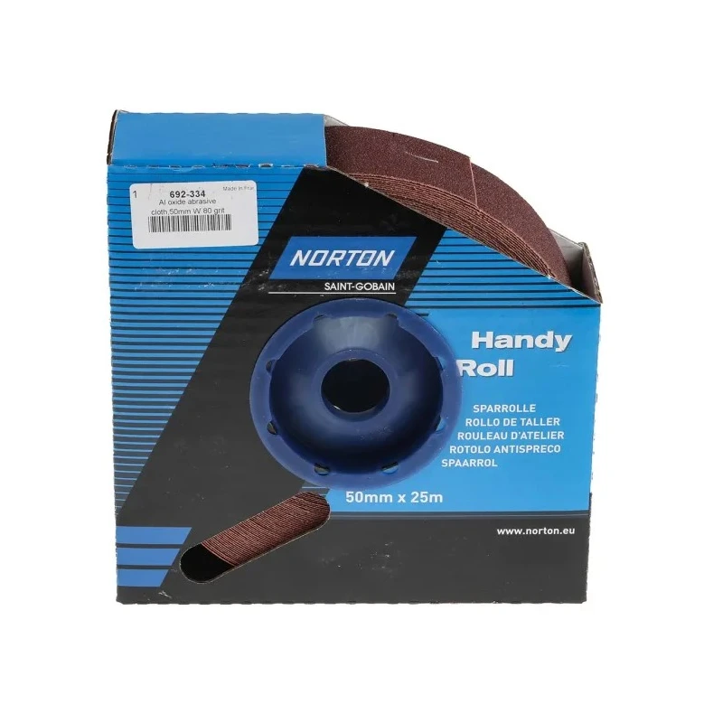 Norton Aluminium Oxide Abrasive Paper Cloth Roll 25m Length 50mm Width P80 Grit Medium Grade 63642531822