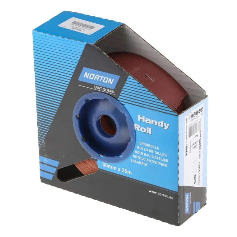 Norton Aluminium Oxide Abrasive Paper Roll 25m Length 50mm Width P240 Grit Very Fine Grade 63642531801