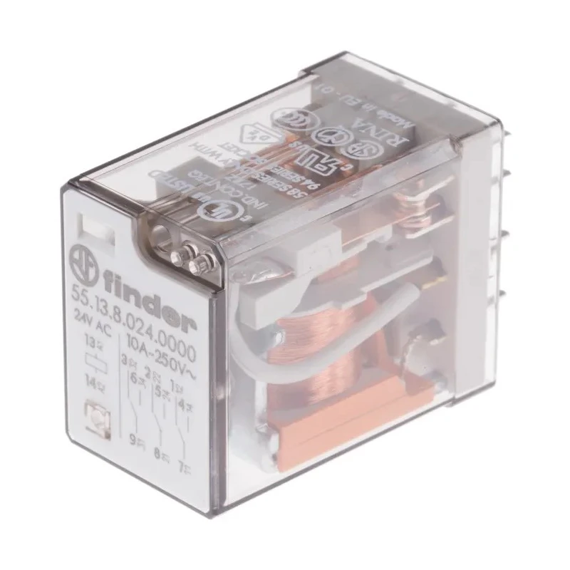 Finder Industrial PCB Power Relay, 24V ac Coil, 10A Switching Current, 3PDT Contact Configuration 55.13.8.024.0000