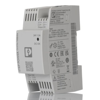 Phoenix Contact STEP POWER Switched Mode DIN Rail Power Supply 24V DC, 1.3A Output, 30W, 100-240V AC Input, Model 1088494