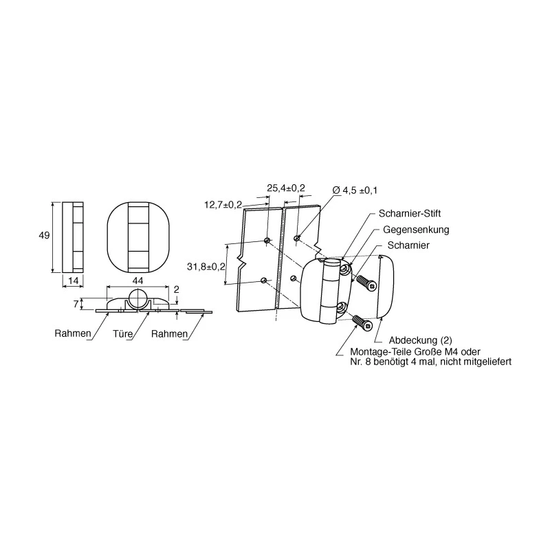 Southco Black Nylon Butt Hinge Screw Fixing 49mm x 44mm x 7mm G6-0-1