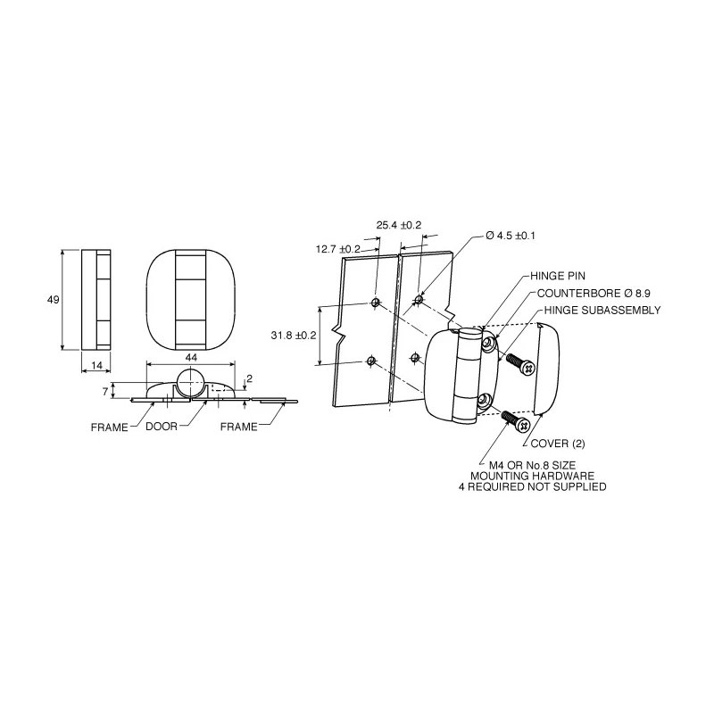 Southco Black Nylon Butt Hinge Screw Fixing 49mm x 44mm x 7mm G6-0-1