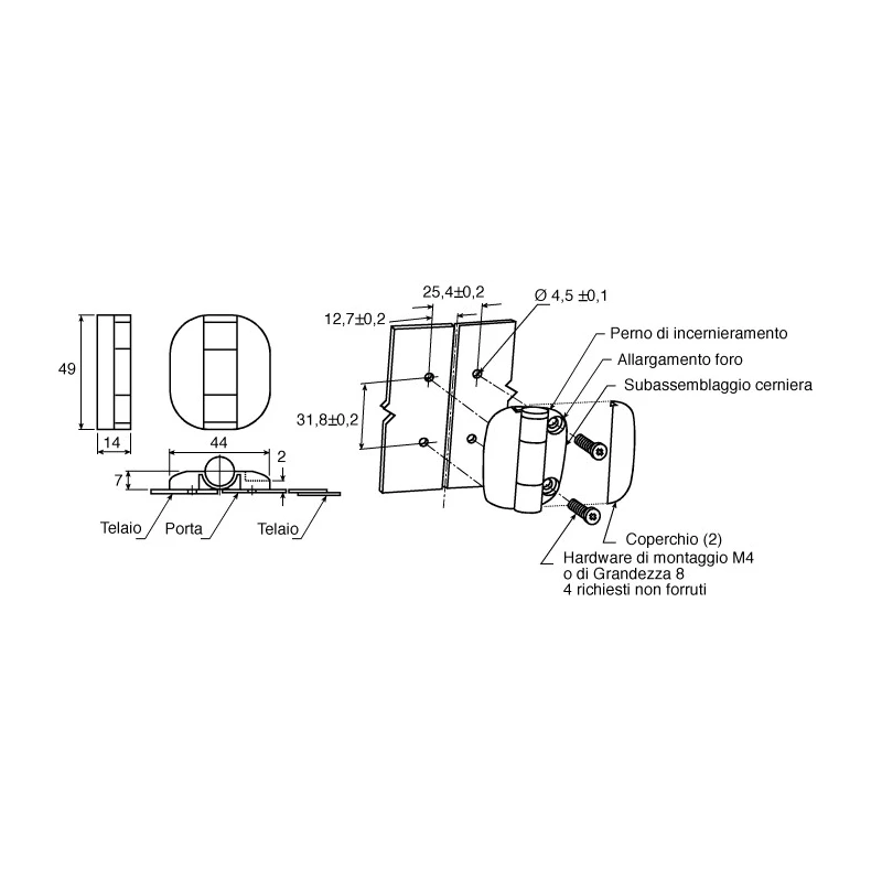 Southco Black Nylon Butt Hinge Screw Fixing 49mm x 44mm x 7mm G6-0-1