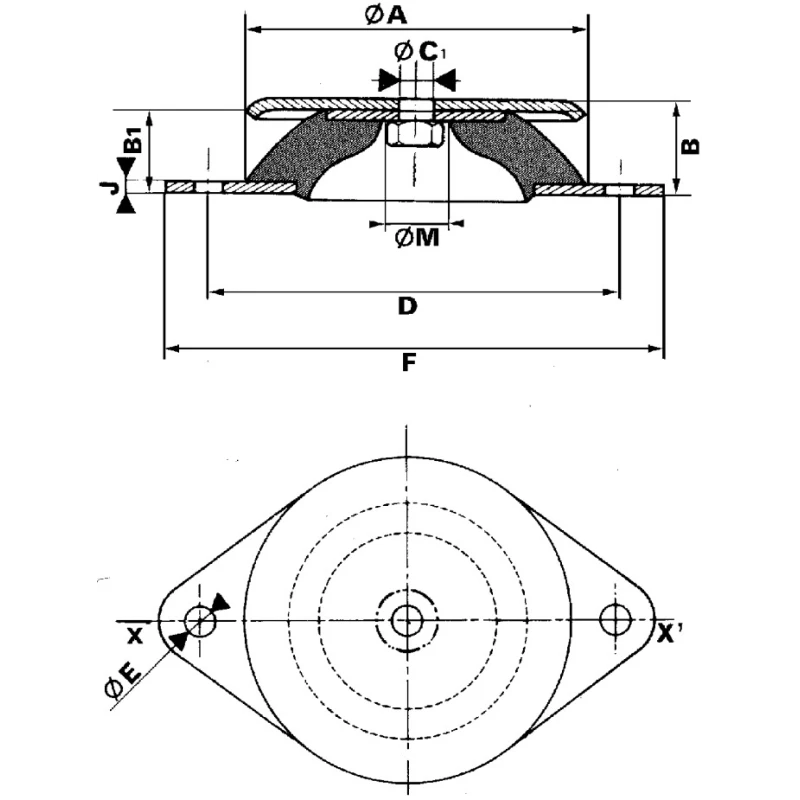 Paulstra Hutchinson Round M6 Anti-Vibration Mount, Female Buffer Foot with 1250 daN Compression, 19 mm OD, 20 mm H 53364145