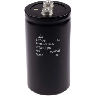 TDK Aluminium Cylindrical Can Capacitor 0.22F 40V dc Screw Terminal Polar B41456B7220M600