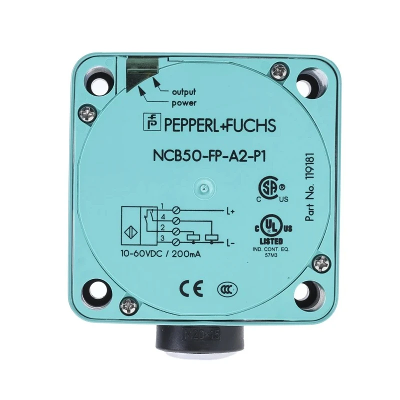 Pepperl + Fuchs Block Inductive Proximity Sensor, M20 x 1.5 Thread, PNP Output, 60 V dc, 50 mm Detection NCB50-FP-A2-P1