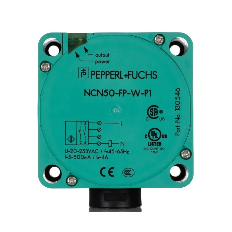 Pepperl + Fuchs Block Inductive Proximity Sensor M20 x 1.5 Thread 2-Wire, 253 V AC, 500mA, 50 mm Detection NCN50-FP-W-P1