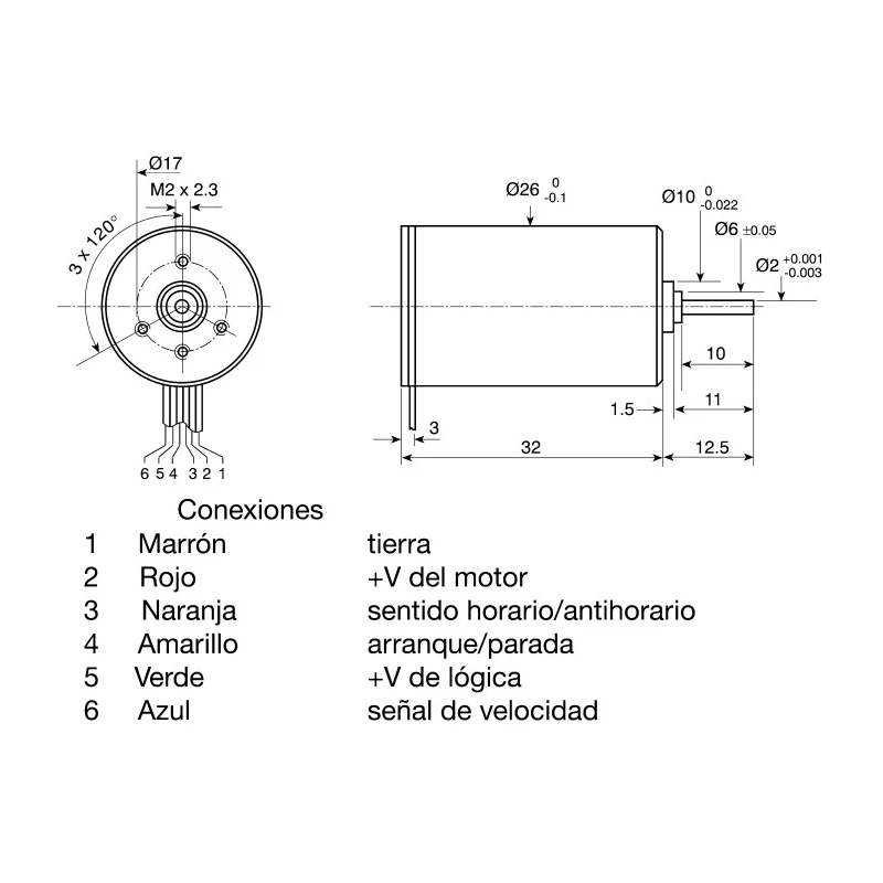 Portescap Brushless DC Servo Motor 15V 4.5 W 8800rpm 0.44 Ncm Max Torque 2 mm Shaft Diameter 26BC-6A110.110