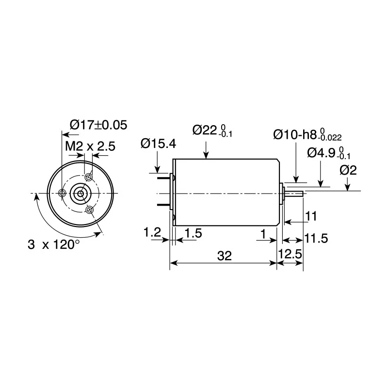 Portescap Low Inertia Type Servo DC Motor 18V DC 3.8W 6300 RPM 7 mNm Torque 2mm Shaft Diameter 22N28-208E.204
