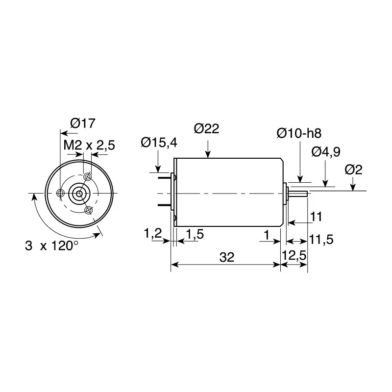 Portescap Low Inertia Type Servo DC Motor 3.8 W 12V DC 7.3 mNm 5900 RPM 2mm Shaft Diameter 22N28-210E.204