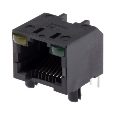 Amphenol Communications Solutions RJHS Series RJ45 Connector Female, Through Hole, Cat5 Unshielded Right Angle 1 Port 8 