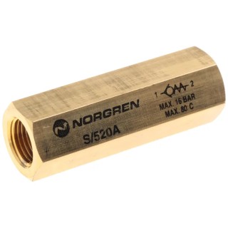 Norgren Brass Pneumatic Non Return Valve 16 bar Maximum Pressure Female Threaded Inlet and Outlet S/520