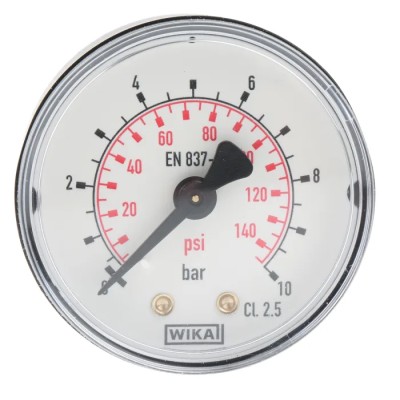 WIKA Industrial Pressure Gauge 50 mm Dial Size 10 bar Maximum Pressure Accuracy ±2.5% Plastic Case White Dial 8587699