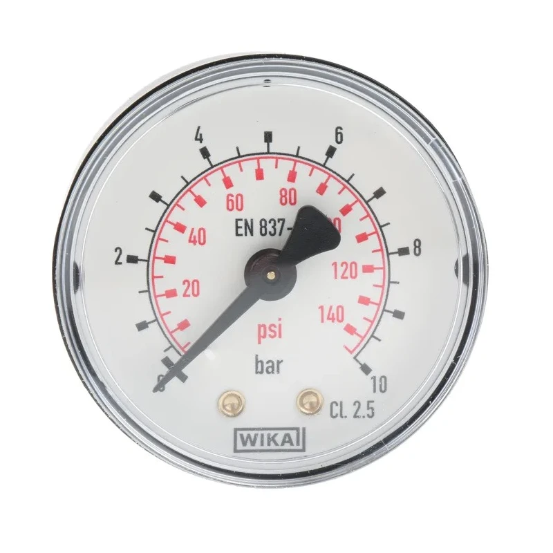 WIKA Industrial Pressure Gauge 50 mm Dial Size 10 bar Maximum Pressure Accuracy ±2.5% Plastic Case White Dial 8587699