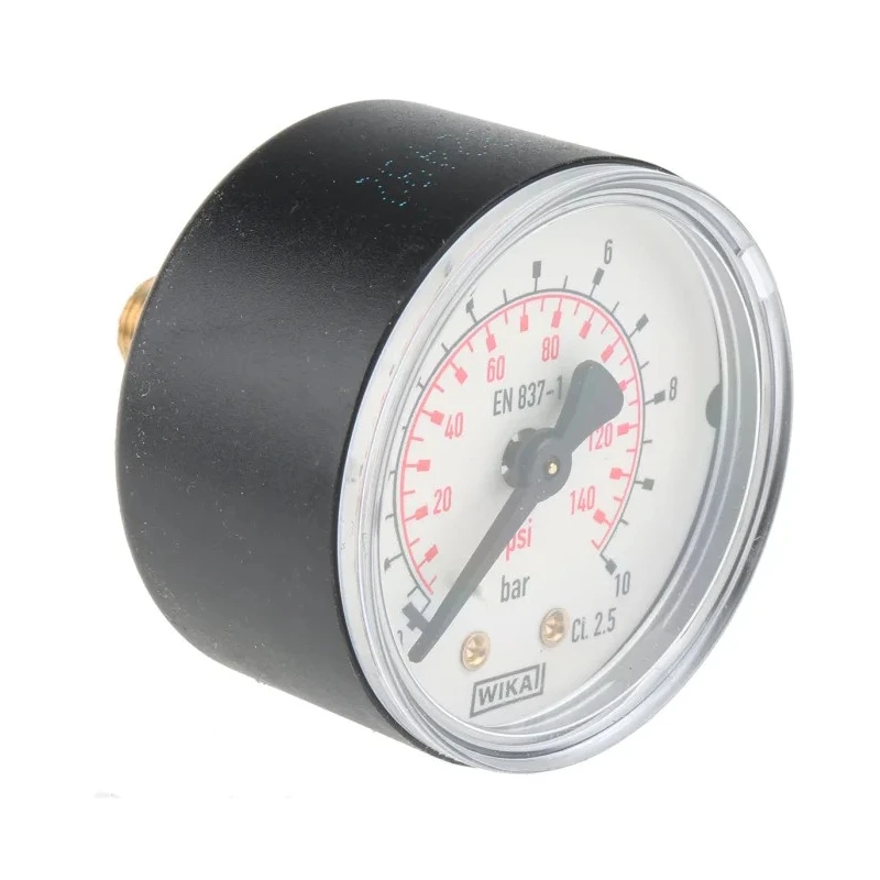WIKA Industrial Pressure Gauge 50 mm Dial Size 10 bar Maximum Pressure Accuracy ±2.5% Plastic Case White Dial 8587699