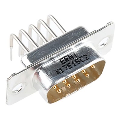 Provertha TMC 9 Way Right Angle 2.54 mm Pitch Through Hole D-Sub Connector with 4-40 UNC Insert Male 023322
