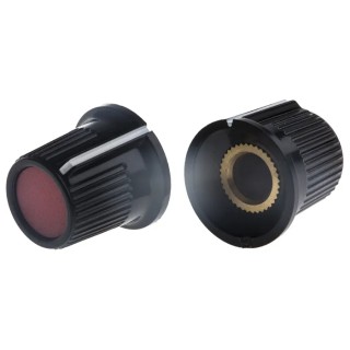 RS PRO Potentiometer Knob Red Black 16.2 mm Diameter 15 mm Height Grub Screw for 6 mm Circular Shaft 259-6890