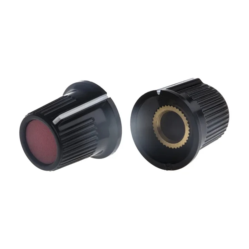 RS PRO Potentiometer Knob Red Black 16.2 mm Diameter 15 mm Height Grub Screw for 6 mm Circular Shaft 259-6890