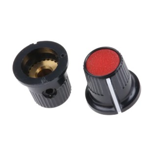 RS PRO Potentiometer Knob 11.6 mm Diameter Red and Black Plastic Grub Screw for 3.18 mm Circular Shaft 259-6806