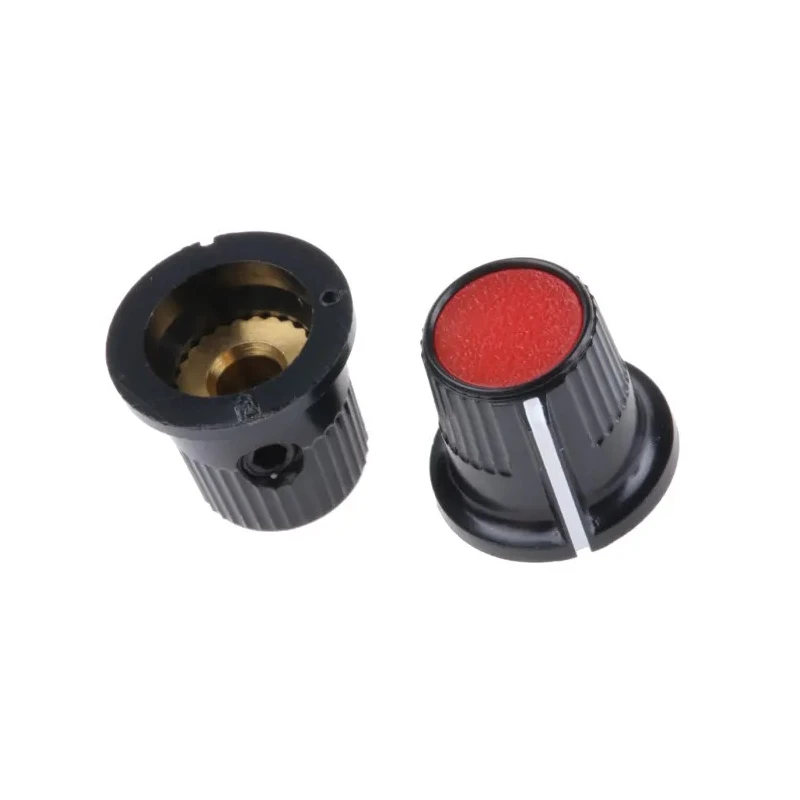 RS PRO Potentiometer Knob 11.6 mm Diameter Red and Black Plastic Grub Screw for 3.18 mm Circular Shaft 259-6806