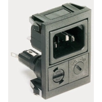Bulgin C14 Straight Snap-in IEC Connector, 250V Female, Fuse Size 5 x 20 mm, 10A BZV03/Z0000/14