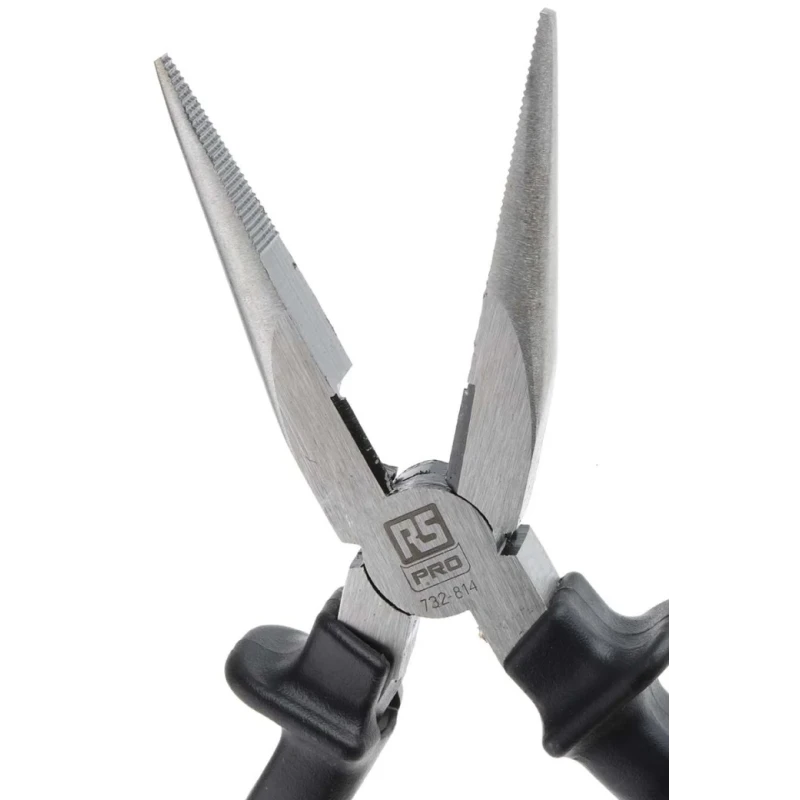 RS PRO 1-Piece Long Nose Plier Serrated Chrome Vanadium Steel 200mm Overall, 53mm Jaw 732-814