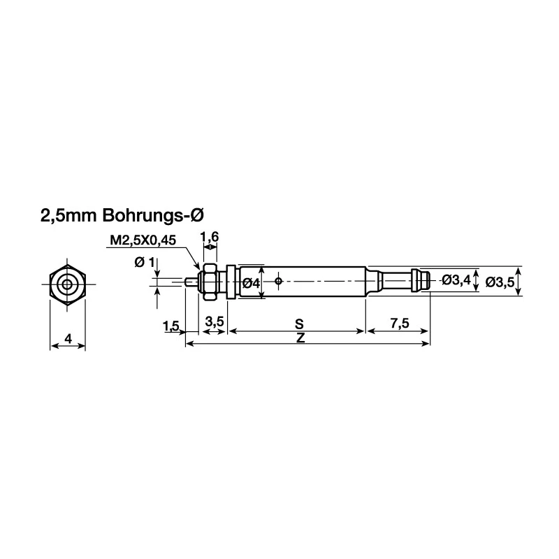 SMC 5 mm Pneumatic Piston Rod Cylinder, CJ1 Series, 40mm Length, 500 mm/s Max Piston Speed, 70°C Max Operating CJ1B4-5SU4