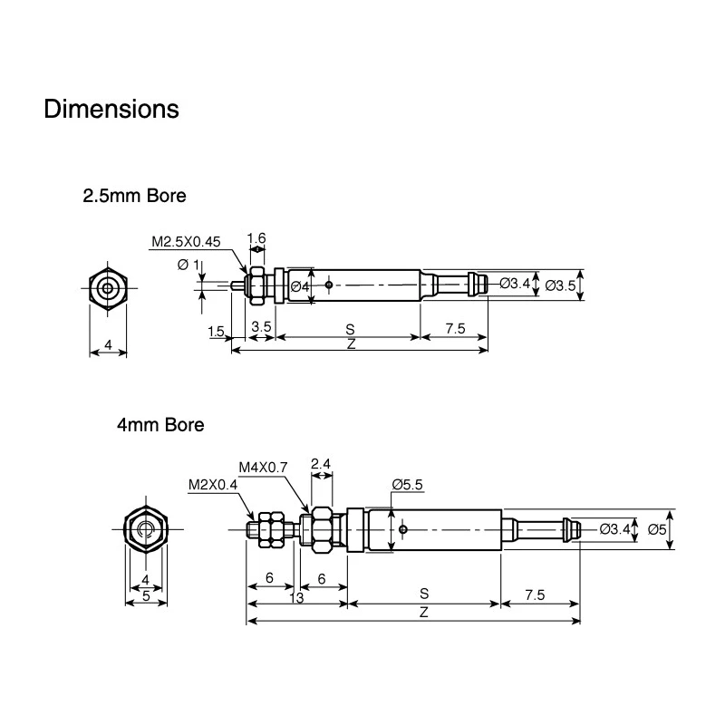 SMC 10 mm Pneumatic Piston Rod Cylinder CJ1 Series Single Acting Spring Retracting Non-Lubricated CJ1B4-10SU4