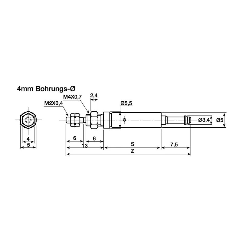 SMC 10 mm Pneumatic Piston Rod Cylinder CJ1 Series Single Acting Spring Retracting Non-Lubricated CJ1B4-10SU4