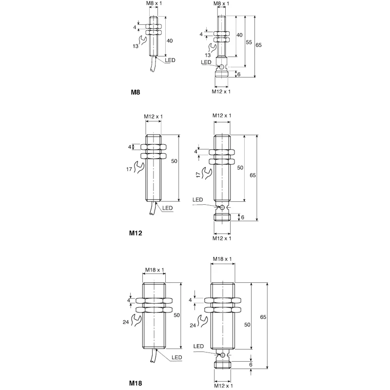 Pepperl + Fuchs Threaded Barrel Inductive Proximity Sensor M18 PNP 36 V dc 200 mA 8 mm 50 mm Length White NBB8-18GM50-E2