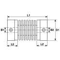 Huco Flexible Nickel Bellows Coupler 25 mm OD, 35 mm Bore A, 36 mm Bore B, 33 mm Length, Screw Style 321.25.3536