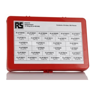 RS PRO Imperial O-Ring Kit Viton Material 382 Pieces Operating Temp 30°C to 200°C 75 Shore Hardness 756-040
