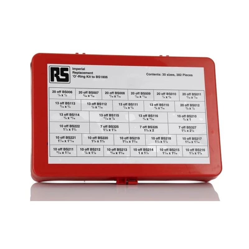 RS PRO Imperial O-Ring Kit Viton Material 382 Pieces Operating Temp 30°C to 200°C 75 Shore Hardness 756-040