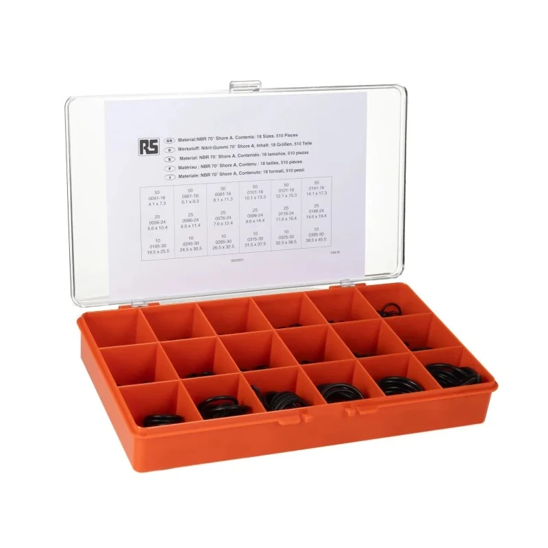 RS PRO Metric O-Ring Kit Nitrile 510 Pieces Temperature Range -30°C to 120°C 70 Shore Hardness 756-034