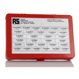 RS PRO Imperial O-Ring Kit Nitrile 382 Pieces -30°C to 120°C Operating Temperature 756-028