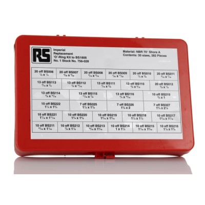 RS PRO Imperial O-Ring Kit Nitrile 382 Pieces -30°C to 120°C Operating Temperature 756-028