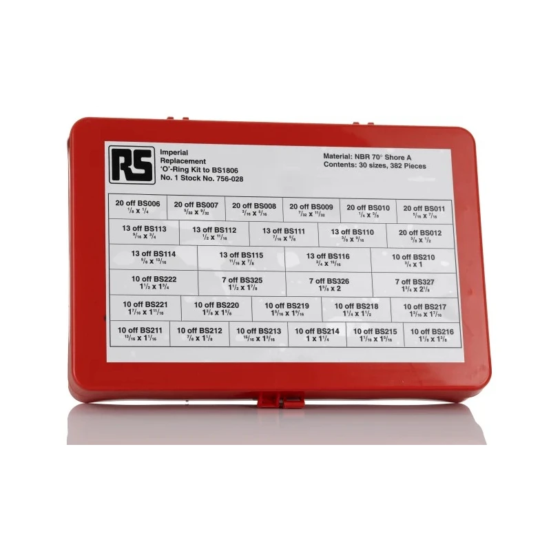 RS PRO Imperial O-Ring Kit Nitrile 382 Pieces -30°C to 120°C Operating Temperature 756-028