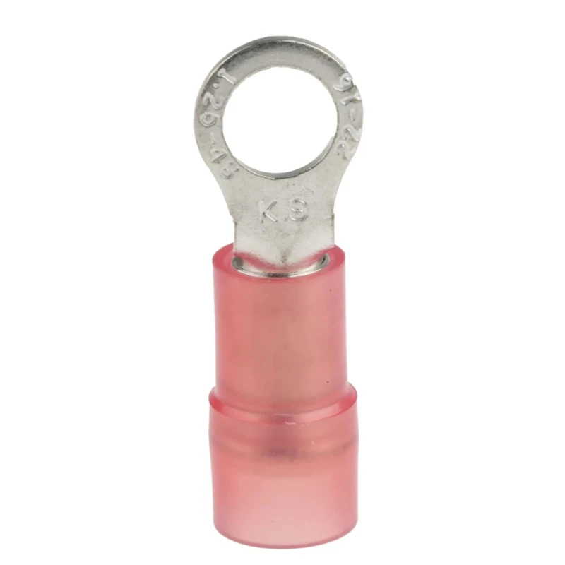 RS PRO Insulated Ring Terminal Nylon Red M4 Stud Size 22 AWG to 16 AWG Wire 0.5-1.5mm² 20.4mm Length 0.75mm 267-3638