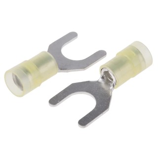 RS PRO Insulated Fork Terminal 12 AWG to 10 AWG Nylon Yellow, M8 Stud Size, 14mm Width, 30.5mm Length 267-3925